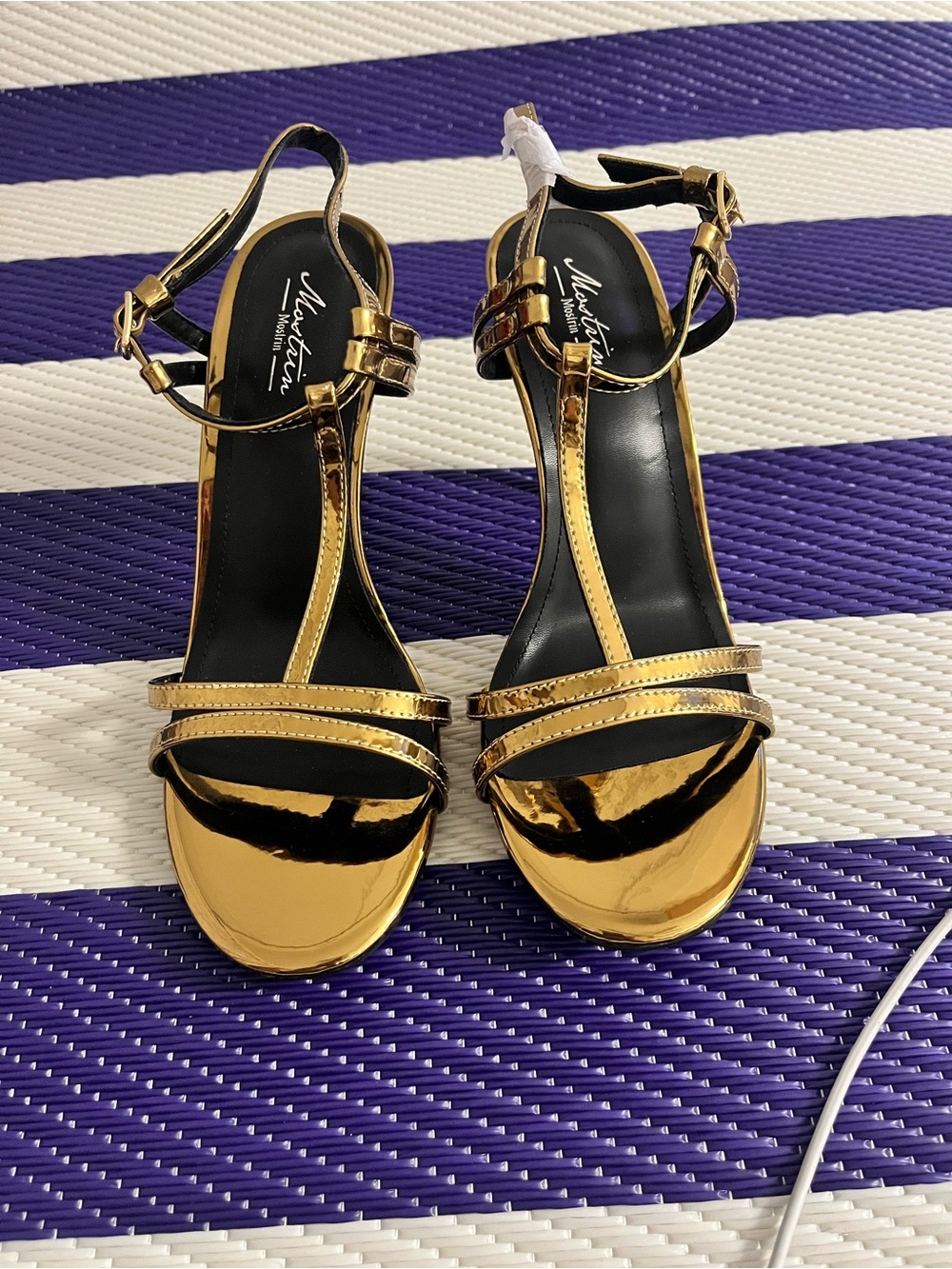 Gold Metallic T-Strap Women's Sandals